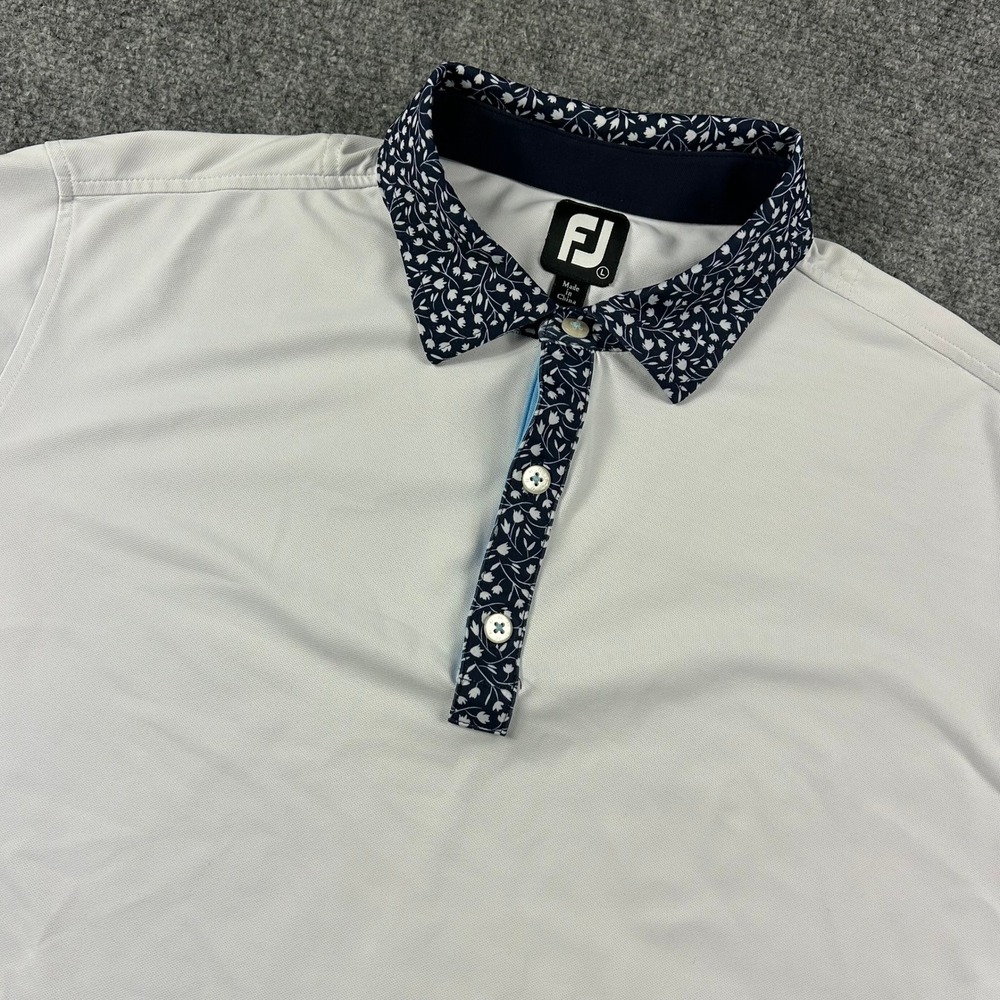 FootJoy Polo Shirt Mens Large White‎ Floral Collar TPC Michigan Golf Performance